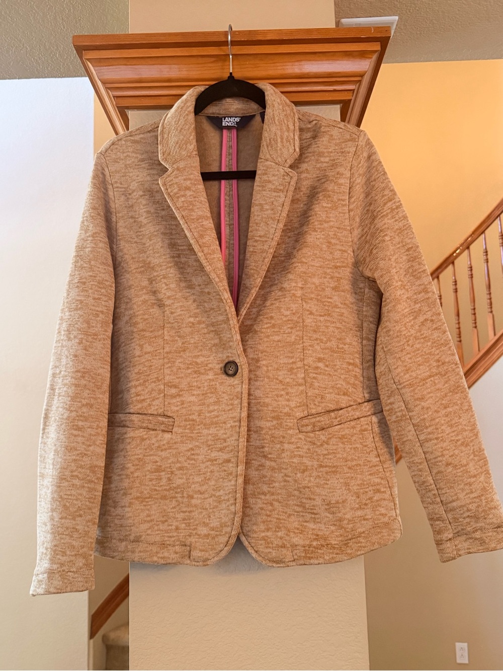Lands' End Women's Light Tan/Gold Knit Blazer Jacket